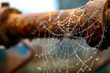 spider web with dew drops
