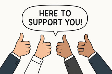 Poster - Collaboration and confidence are conveyed through multiple hands giving thumbs up beneath a supportive speech bubble symbolizing