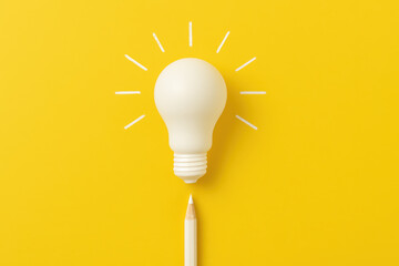 Poster - This concept merges creativity with innovation illustrating the spark new ideas through a white pencil and light bulb on a bright background
