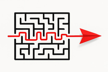 Poster - This symbolizes problem solving and strategy featuring a structured maze with a clear path represented by a red arrow to illustrate direction and decision-making in business contexts