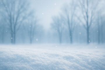 Poster - Progress and clarity emerge as soft snow gently falls over the blurred silhouettes leafless trees symbolizing calm growth