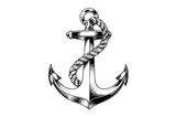 Detailed monochrome anchor graphic with rope