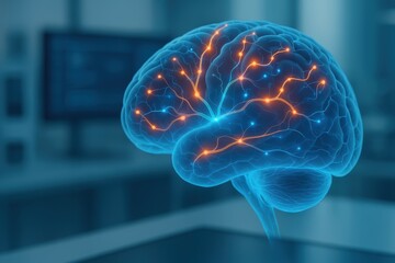 Poster - Futuristic Concept of Human Brain with Neural Connections in Digital Environment