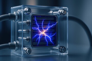 Poster - Transparent box with electric sparks creating a dynamic display of energy and innovation