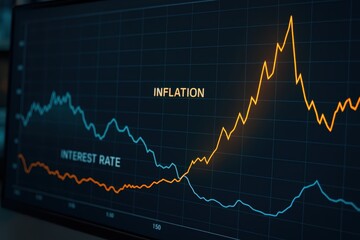 Poster - Detailed Financial Graph Illustrating Inflation Trends Against Interest Rate Movements Over Time