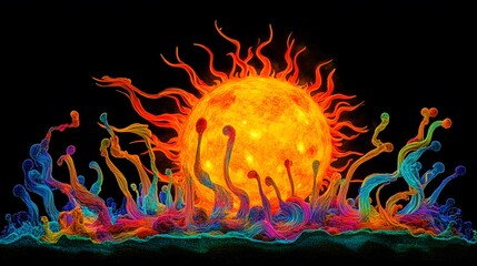 Poster - Vivid sunburst with colorful, abstract tendrils.