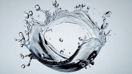 Poster - Captivating Water Splash Creating Dynamic Shapes with Reflective Droplets Against a Soft Grey Background