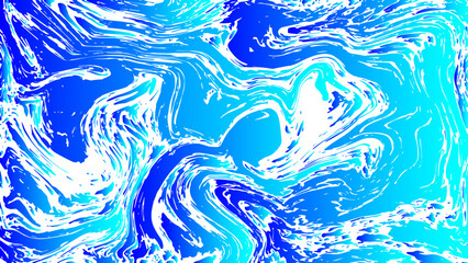 Poster - Abstract vivid background with dynamic fluid swirls and marble-like textures in various shades of blue and cyan. Irregular, flowing patterns that mimic water currents or ink. Deep royal blue to bright