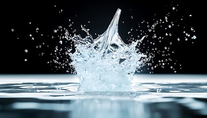 Poster - Dynamic Water Splash with Droplets Captured in High Detail Against Dark Background for Creative Projects