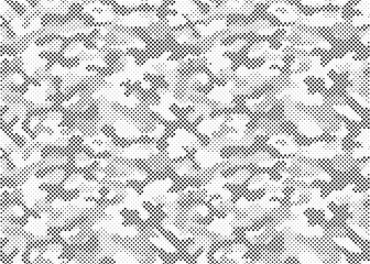 Poster - Abstract halftone seamless camouflage pattern. Repeating digital dotted hexagonal camo military texture background. Abstract modern fabric textile ornament. Vector illustration.	