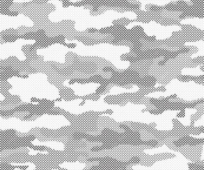 Aufkleber - Abstract halftone seamless camouflage pattern. Repeating digital dotted hexagonal camo military texture background. Abstract modern fabric textile ornament. Vector illustration.