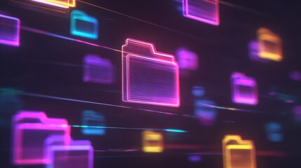 Poster - abstract network grid with files and folders, futuristic software interface, digital document manage