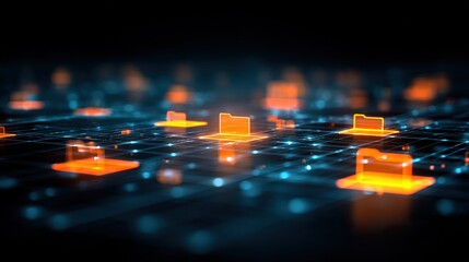 Poster - abstract network grid with files and folders, futuristic software interface, digital document manage