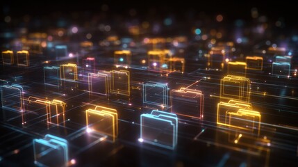 Poster - abstract network grid with files and folders, futuristic software interface, digital document manage