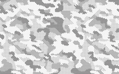 Poster - Abstract halftone seamless camouflage pattern. Repeating digital dotted hexagonal camo military texture background. Abstract modern fabric textile ornament. Vector illustration.