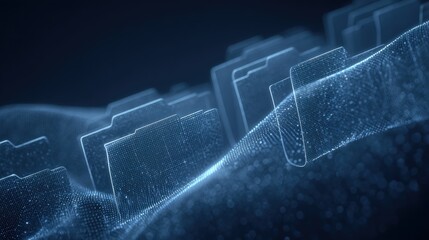 Poster - abstract network grid with files and folders, futuristic software interface, digital document manage