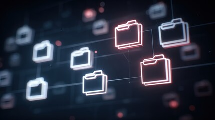 Poster - abstract network grid with files and folders, futuristic software interface, digital document manage