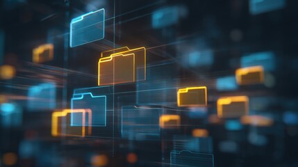 Poster - abstract network grid with files and folders, futuristic software interface, digital document manage