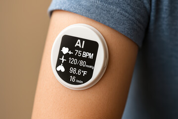 Poster - Health Monitoring Wearable Device Displaying Heart Rate and Temperature in a Casual Setting