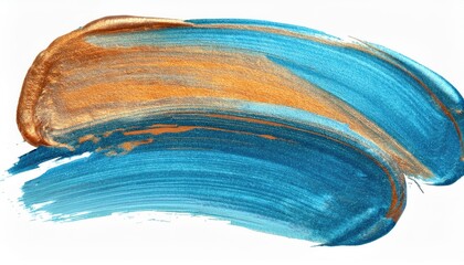 Poster - metallic blue and copper abstract brush stroke on white background for modern branding, digital art, packaging design, web interface or print accent

