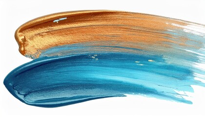 Poster - metallic blue and copper abstract brush stroke on white background for modern branding, digital art, packaging design, web interface or print accent

