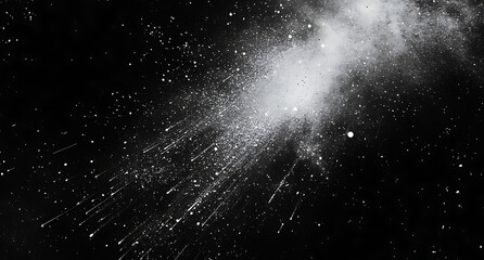 Poster - Black background with scratches and dust, starry sky, shooting stars, texture, grainy, grunge style, high contrast, gritty film stock, dark mood.