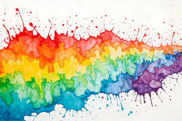 Poster - Dynamic Composition Featuring a Vibrant Rainbow Ink Splash with Delicate Painterly Fades and Splatters on White Surface