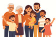 © Ciara - Big happy family of three generations. Grandparents, parents and children standing together smiling. Multigenerational family group portrait vector illustration isolated on white.