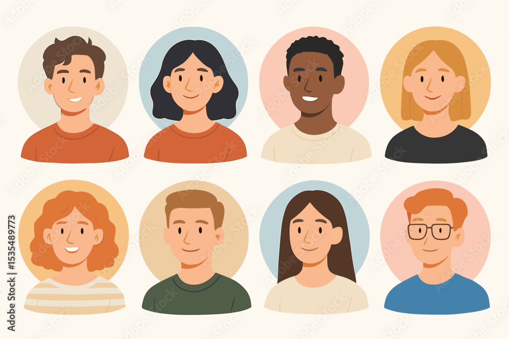 Set of diverse people avatars. Collection of multiracial male and ...
