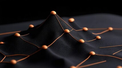 Fototapete - Abstract data visualization with geometric peaks and connected nodes in a digital landscape representing innovation and technology