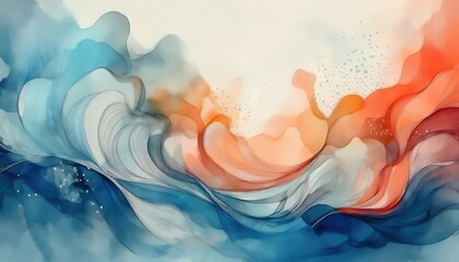 Poster - vibrant abstract watercolor wave pattern with flowing red, blue, and orange ink textures ideal for web design, branding, print media, or modern digital artwork

