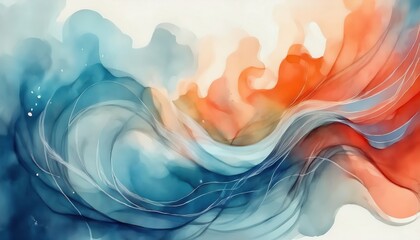 Poster - vibrant abstract watercolor wave pattern with flowing red, blue, and orange ink textures ideal for web design, branding, print media, or modern digital artwork

