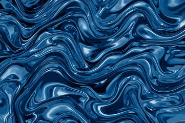 Poster - Glossy Abstract Waves in Navy and White - A Modern Art Interpretation of Fluid Movement and Light Play