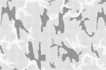 Poster - Abstract halftone seamless camouflage pattern. Repeating digital dotted hexagonal camo military texture background. Abstract modern fabric textile ornament. Vector illustration.	