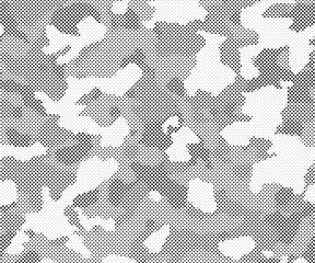 Poster - Abstract halftone seamless camouflage pattern. Repeating digital dotted hexagonal camo military texture background. Abstract modern fabric textile ornament. Vector illustration.	