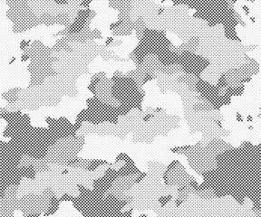 Aufkleber - Abstract halftone seamless camouflage pattern. Repeating digital dotted hexagonal camo military texture background. Abstract modern fabric textile ornament. Vector illustration.	