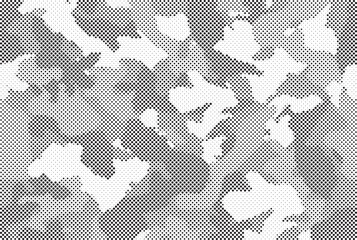 Poster - Abstract halftone seamless camouflage pattern. Repeating digital dotted hexagonal camo military texture background. Abstract modern fabric textile ornament. Vector illustration.	