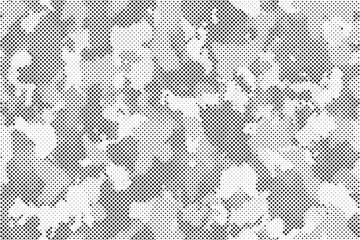 Poster - Abstract halftone seamless camouflage pattern. Repeating digital dotted hexagonal camo military texture background. Abstract modern fabric textile ornament. Vector illustration.