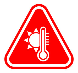 a red warning triangle with a white sun and thermometer, indicating danger from high temperatures or