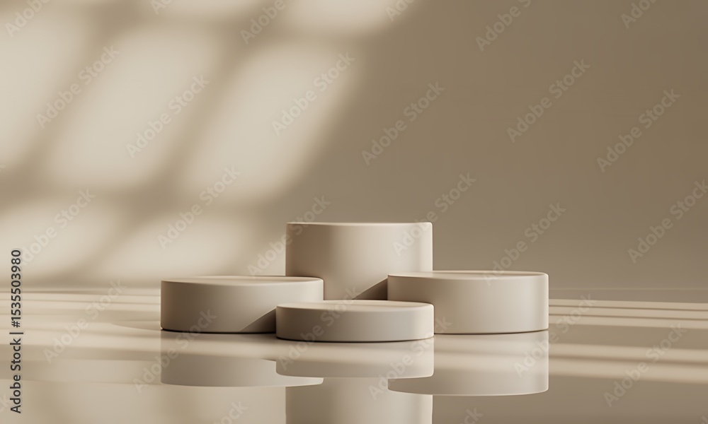 Photo Stock Minimalist Beige Cylindrical Podiums for Product Display in ...