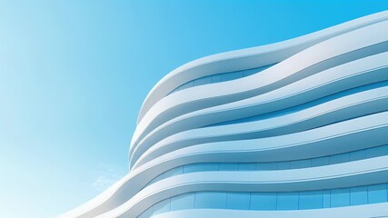 Poster - Modern Architecture Building With Curved White Facade Against Blue Sky Background