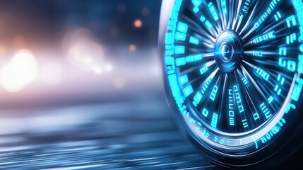 Poster - Speed Digital speedometer glowing with high tech blue lights and motion indicators.