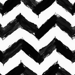 Poster - Abstract Black and White Chevron Pattern with Brushstroke Texture Design