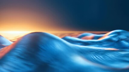 Poster - Abstract Blue Wavy Surface Texture with Golden Light Futuristic Background