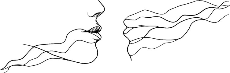 Poster - Minimalist line art of stitched border and abstract face profile for creative design projects