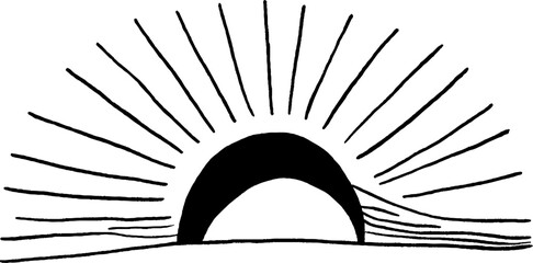 Poster - Minimalist line art sunbeam and sky - black and white illustration for design projects
