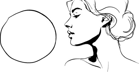 Poster - Elegant line art woman's profile for minimalist design projects