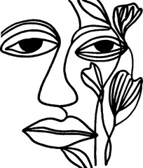 Poster - Abstract line art of female face with floral patterns for creative design