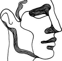 Poster - Abstract line art profile silhouette with intricate swirling texture
