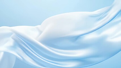 Poster - Abstract Swirl of Light Blue Silk Fabric Flowing Gently Against Light Blue Background